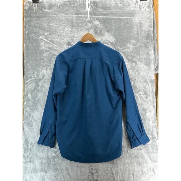 Ralph Lauren Blue Button Up Mandarin Collar Pocket Dress Shirt Men Large - Picture 6 of 6